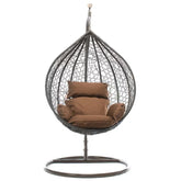 Hectarul - Scaun suspendat tip scoica din ratan, terasa/ balcon, perne maro, cadru otel maro, 105x105x196 cm